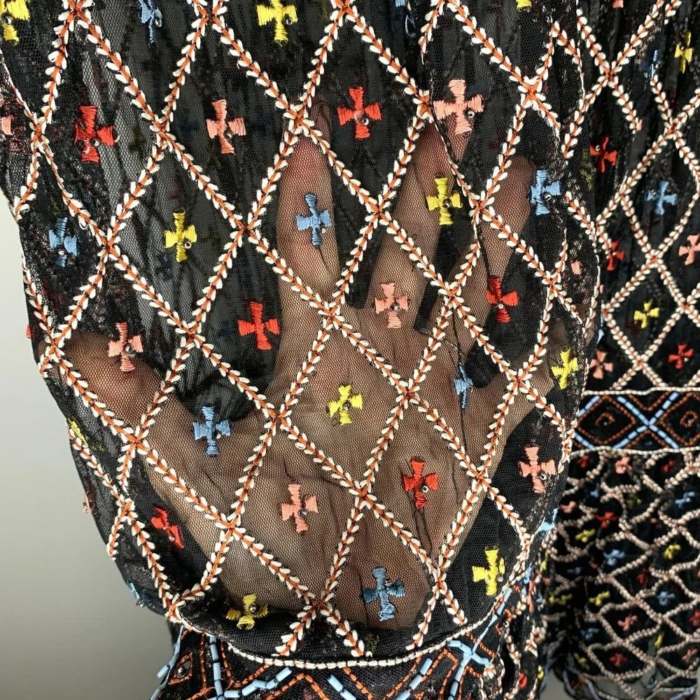 NWT TULAROSA Lexi Beaded Embroidered Black Sheer Maxi Skirt‎ Sz XXS - Picture 10 of 15